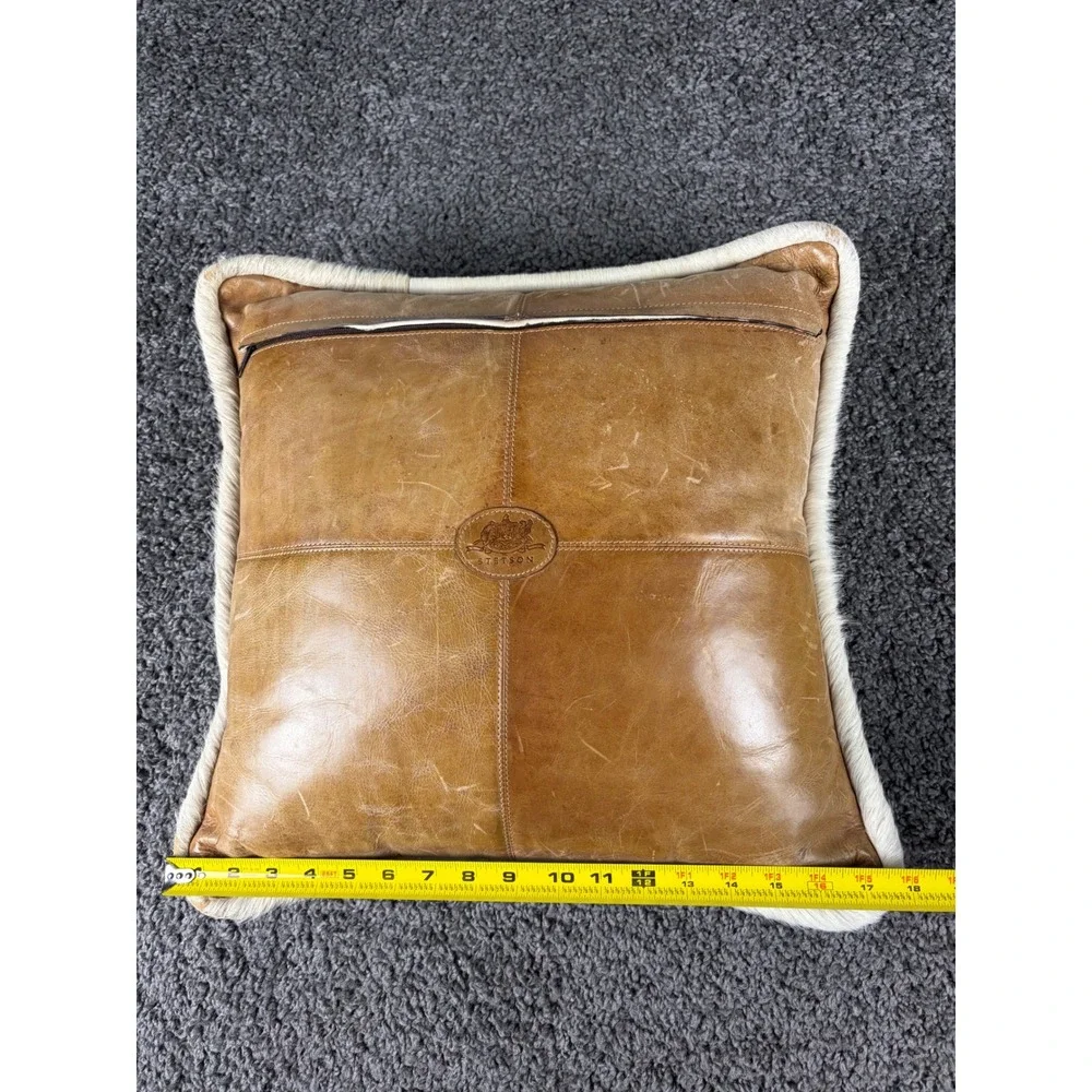 Stetson Leather Throw Pillow Set of 3 Western Cowhide Hair on Hide Brown Tan